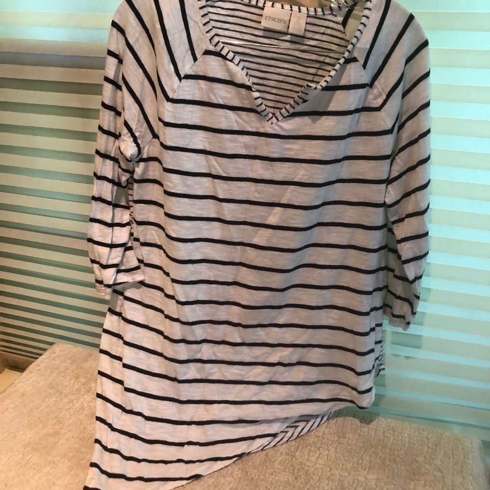 Chicos, size 2, striped top, 3/4 length sleeves, cotton/modal blend